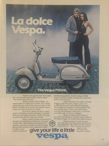 1979 vespa moped scooter print - scooter,