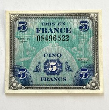 France WW2 1944 5 Francs Note - Allied Military Currency Circulated Ex