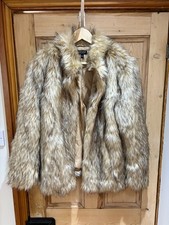 Topshop Faux Fur Jacket Coat Brown Size UK 12 EUR 40 Long Sleeved Boho Winter