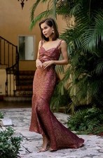 MONIQUE LHUILLIER METALLIC HIGH-LOW JACQUARD GOWN 4416152 SIZE 6 