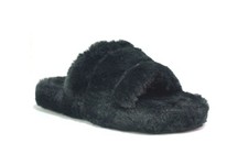 Ladies Open Toe Fluffy Cosy Sliders Womens Fur Strap Wide Fit Slippers Sizes 5-9
