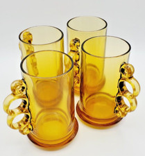 Vintage (1970s) Amber Beer Mugs with Knuckle Duster Shaped Handle, Set of 4