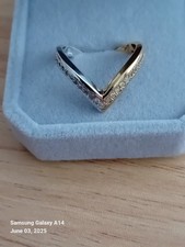 NEW natural Diamond Wishbone Ring 0.33ct  Sterling Silver Gold Vermeil Size M