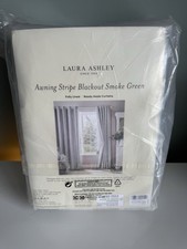 Laura Ashley Large Awning Stripe Smoke Green Blackout Lined Eyelet Curtains
