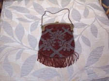 1920'S Metal And Bead  Evening Bag With Original Mirror And Chain Handle