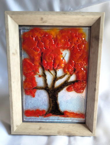 Fused glass art autumn tree - fused,
