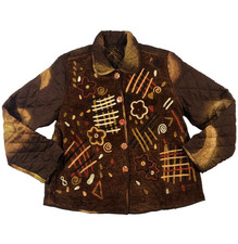 Indigo Moon Womens Quilted Jacket Sz L Embroidered Button Front Reversible NWT