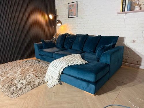 Dfs navy plush corner sofa - navy,