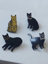 4 X Vintage Black Plastic Cat