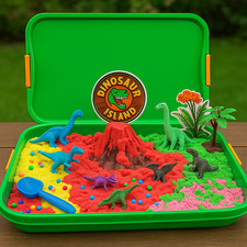 Big Dinosaur Island Magic Sand Set Table Play Tray Figures & Tools Sensory Toy