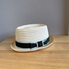 Penguin Paper Straw Pork Pie Stetson Hat Men's Size Medium Beige Ribbon Summer