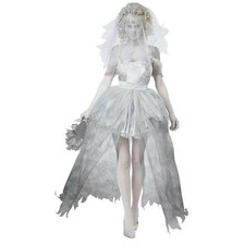 LADIES ZOMBIE GHOST BRIDE CORPSE WHITE FANCY DRESS HALLOWEEN WEDDING GOTHIC