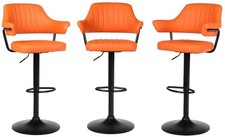 3 X PLUSH ORANGE BAR STOOLS GAS LIFT BREAKFAST KITCHEN BAR PADDED ARMS & BACK