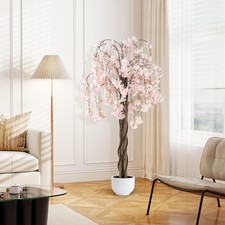 5.5 FT Artificial Cherry Blossom Tree with White Flowers for Home Decoration