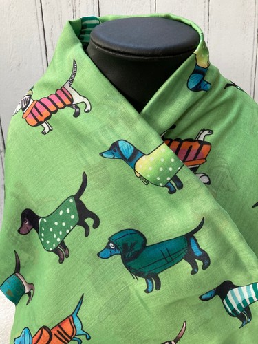 Green sausage dog print scarf - sausage,