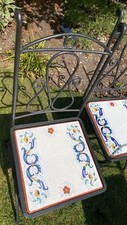 4 DINING CHAIRS - WROUGHT IRON & VOLCANIC ROCK SEATS - HAND MADE IN ITALY