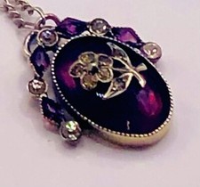 Antique Edwardian Sterling Silver Purple And Clear Paste Pendant Rw