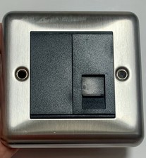 Volex Flat Plate Brushed Steel 2 Gang RJ45 CAT.5E Data Socket Point