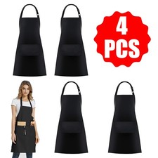 Chefs Aprons Plain Front Pockets Kitchen Butcher cooking BBQ Stuff Full Aprons