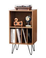 3-Tier Record Player Stand Metal Vinyl Record Stand Storage Brown