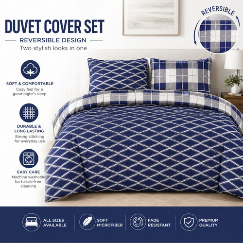 Reversible duvet cover navy - reversible,