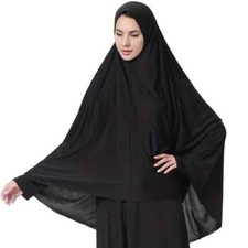 BLACK EXTRA LONG MUSLIM ADULTS PRAYER COTTON PULLOVER HIJAB BURKHA SCARF KHIMAR