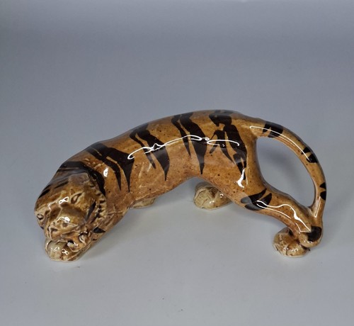 Vintage ceramic stalking tiger - vintage,