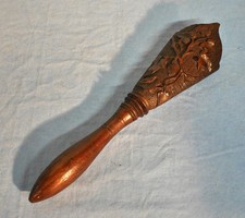 Victorian carved wood, treen rattle. 32cms.
