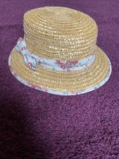 Summer Straw Boater Sun Hat Atmosphere Floral Bow Flat Beach Ladies