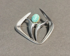 David Andersen Sterling Silver Brooch Agate Stone Norway Harry Sobye  SA/ML