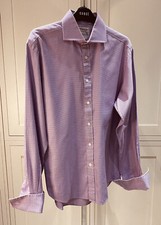 T M Lewin Finest Two Fold Cotton 15.5 Slim Fit  Purple & White Dog Tooth Shirt