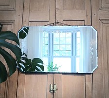 Vintage Deco Style 1930s Bevelled Edge Wall Mirror With Hanging Chain 