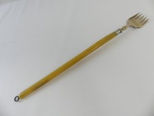 (ref288CN14) Vintage antique silver plated Toasting Fork Bovine Bone