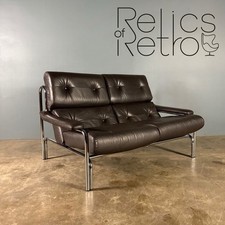 Mid Century Pieff Alpha Brown Leather Two Seater Sofa Vintage Retro MCM