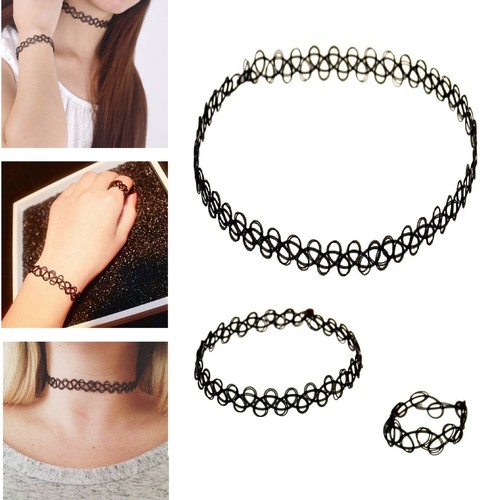 Stylish black choker set 3pcs - set,
