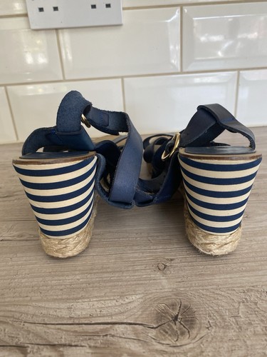 Blue leather strappy wedge - blue,