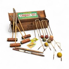 Jaques croquet set in original pine case. Country House Set.