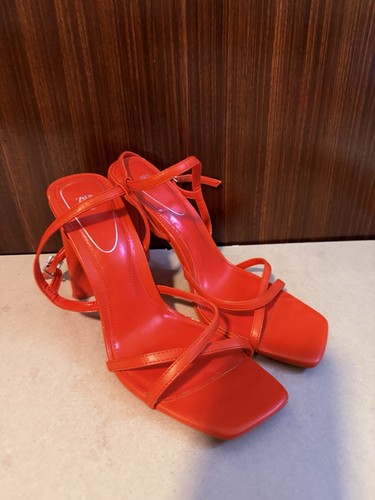 Zara orange strappy block high - zara,