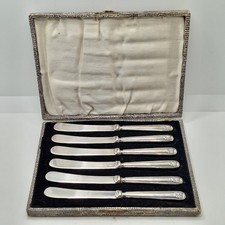 Art Deco Silver Butter Knives Set of Six John Biggin 1929 Hallmarked Boxed