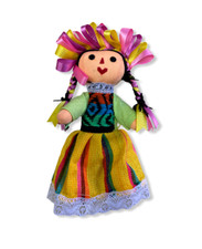 ONE PIECE SMALL HAND CRAFTED  , MEXICAN TRENZA RAG DOLL , MARIA , MEXICO 8"