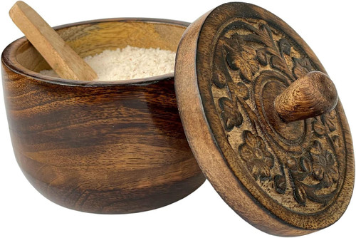 Wooden salt box with - wooden, lid