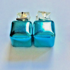 Turquoise Coloured Cube Shaped & Clear Square Glass Stud Earrings