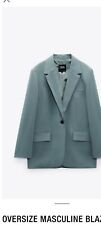 Zara Blazer Women Oversize Relaxed NEW Duck Egg Blue Lapel Collar Size XL/XXL