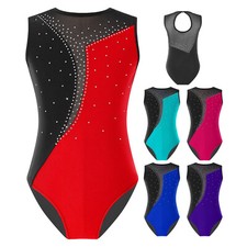 Girls Sleeveless Sparkly Rhinestone Ballet Gymnastic Leotards Dancewear Costumes