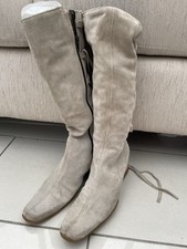 Suede knee high boots size 6 - #vintage #y2k #90's #laceup #suede #beige