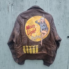 Vtg AVIREX G-1 US NAVY 'Moonlight Patrol' Flight Military Leather Jacket XL