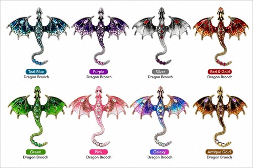 Dragon brooch enamel crystal - dragon,
