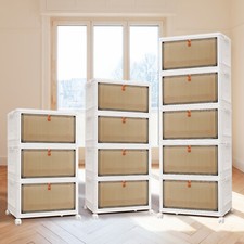 3 4 5 Layer Waterproof Folding Storage Cabinet Box Doors Wheels Stackable Shelf