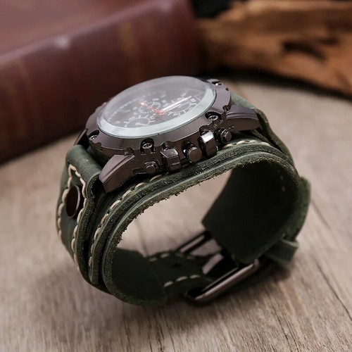 Distressed cowhide watch cuff - ,