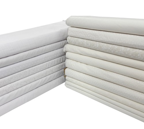 White patterned cotton fabric - white,